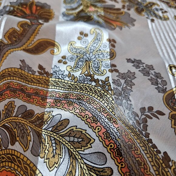 VTG Silk Blend Scarf head wrap Black Gold Paisley Boho Parisian Head Wrap - Picture 9 of 13